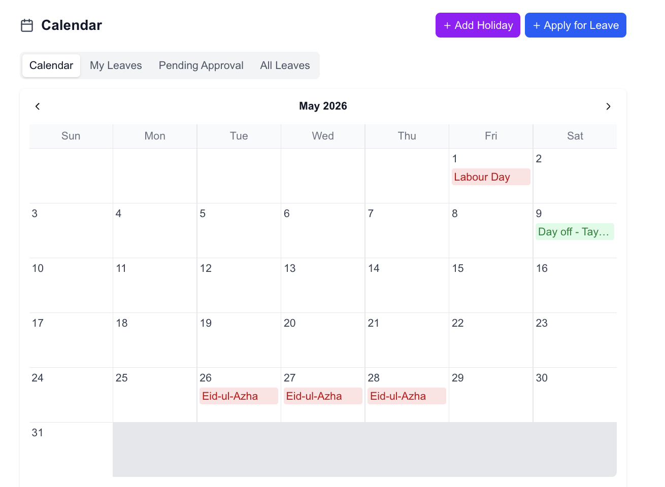 Attendance Calendar
