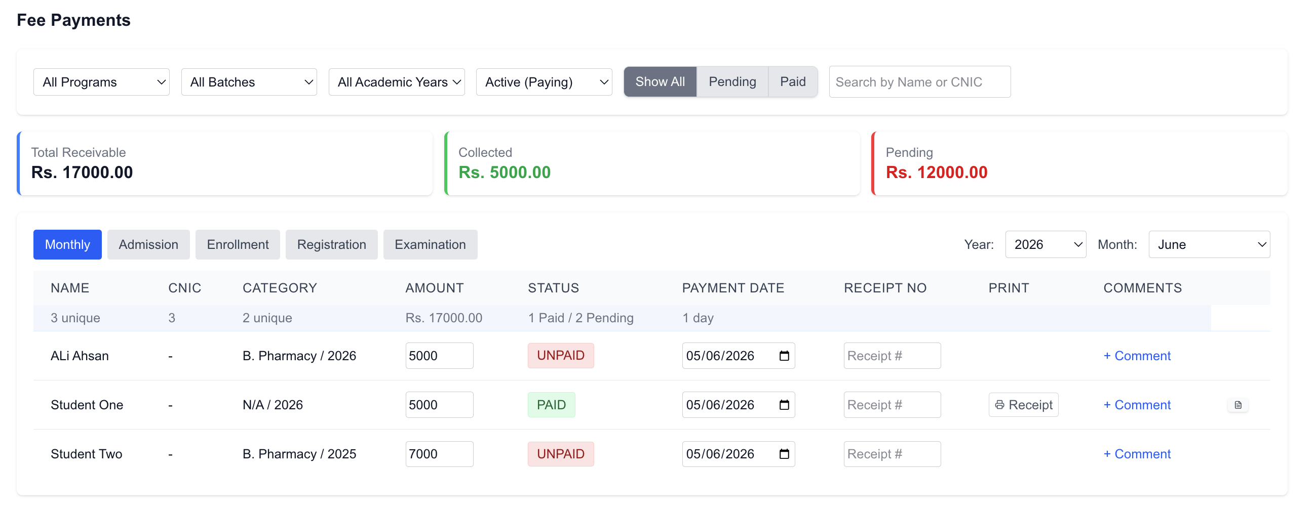 Fee Payments View
