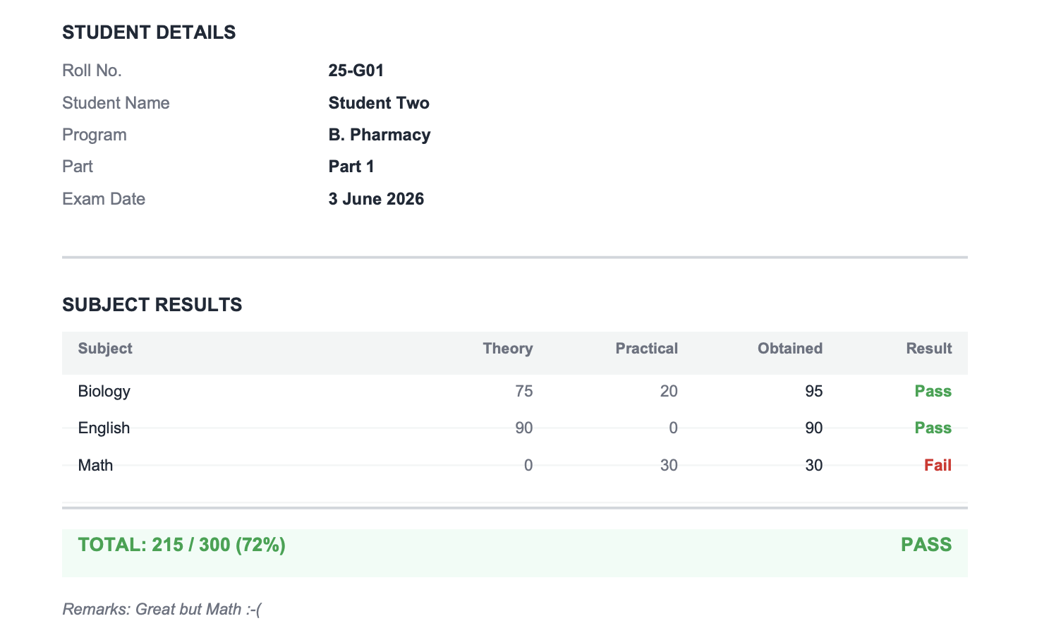 Student Result PDF